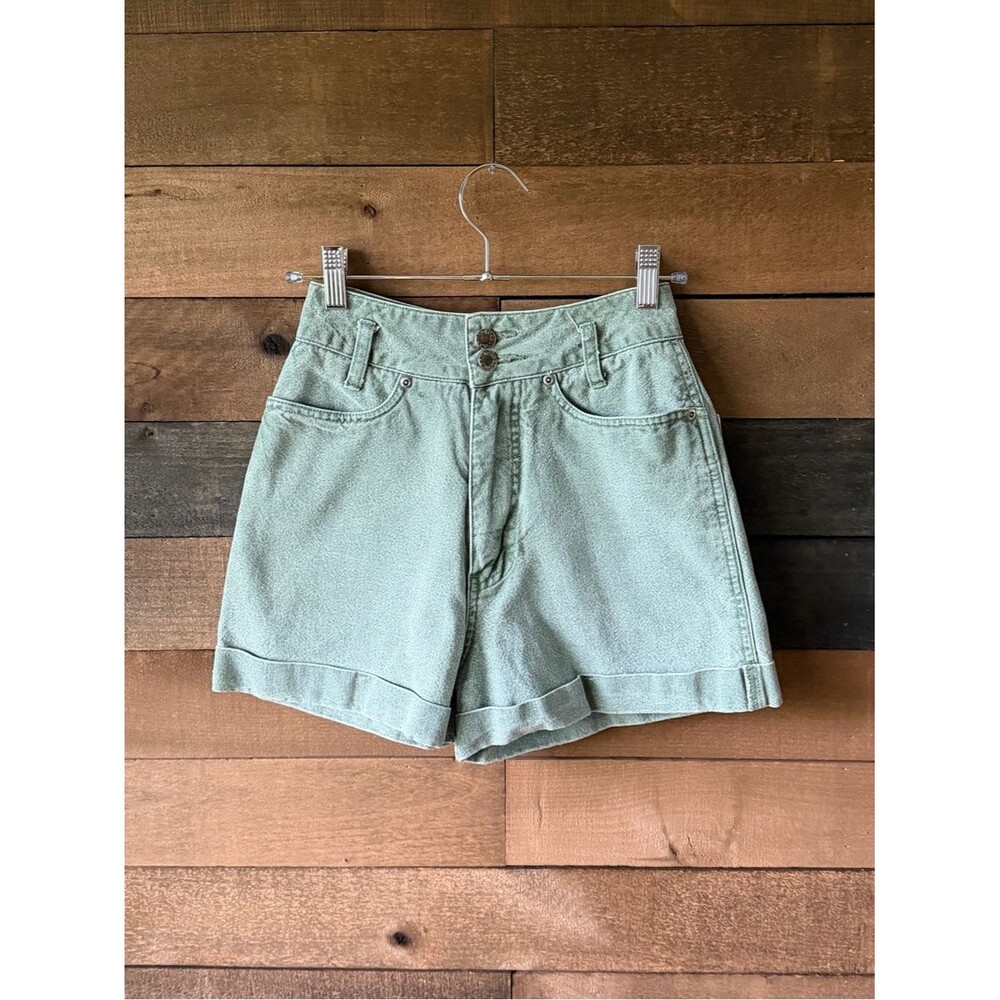 Vintage 90s Sage Green Denim Shorts High Waisted Cotton Mom Shorts